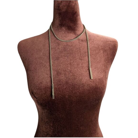 Calvin Klein Wrap goldtone bar pendant chain necklace * belt - Picture 2 of 8